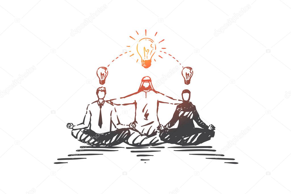 Sharing creative ideas, brainstorming concept sketch. Hand drawn isolated vector