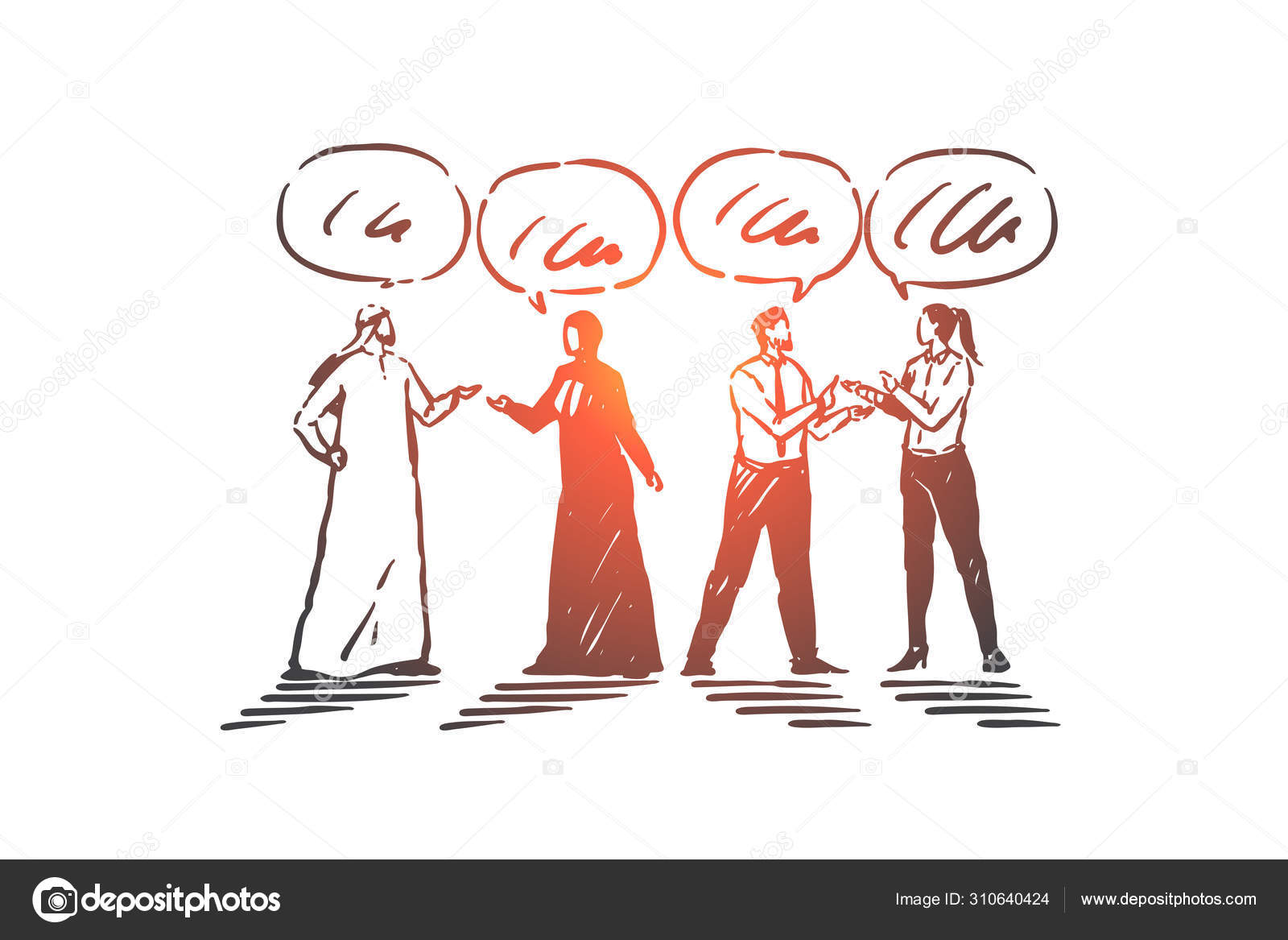 Communication, interaction, teamwork concept sketch. Hand drawn