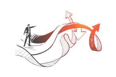 Liderlik, analiz, iş seçimi konsepti skeci. El çizimi izole vektör