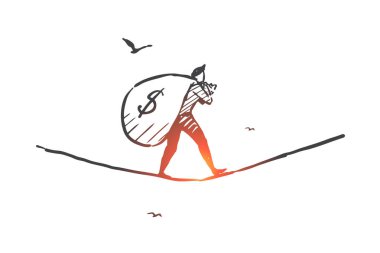 İş, başarılı anlaşma, kâr getiren aktivite konsepti taslağı. El çizimi izole vektör