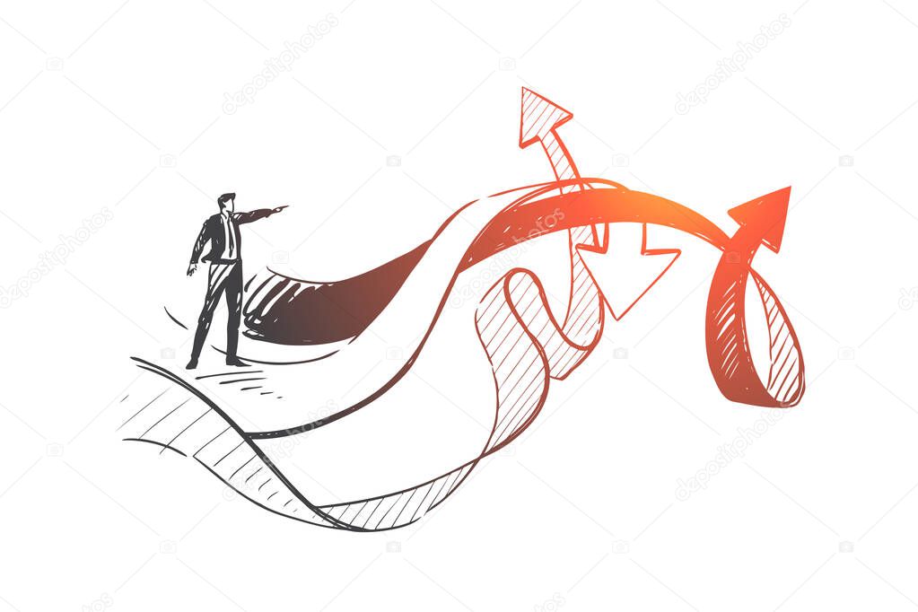 Leadership, analysis, business choice concept sketch. Hand drawn isolated vector