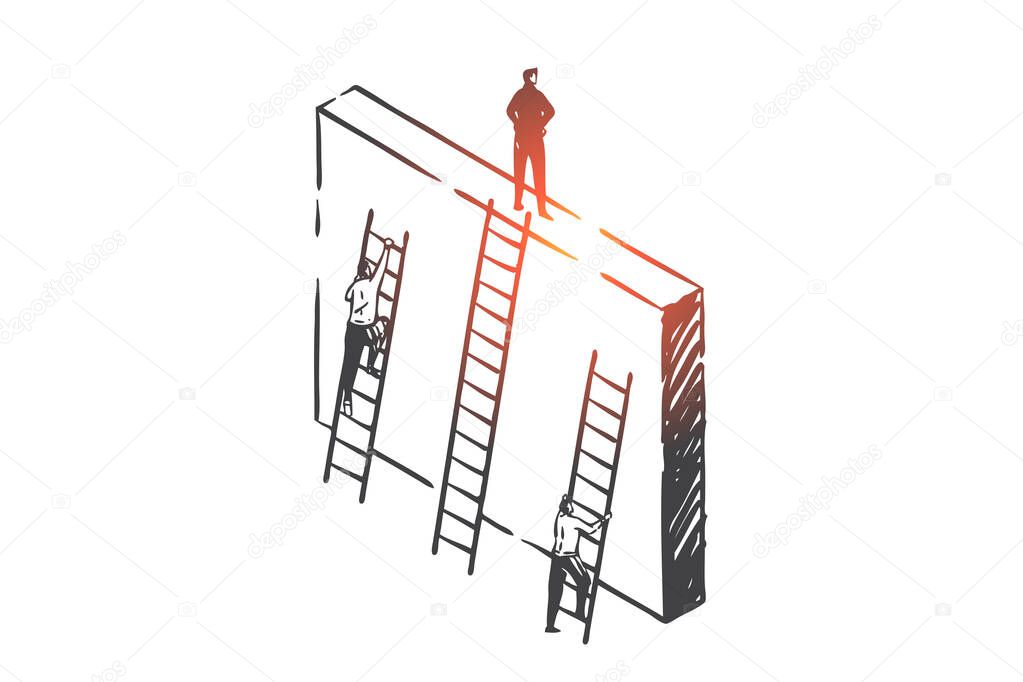 Competition and success achievement concept sketch. Hand drawn isolated vector