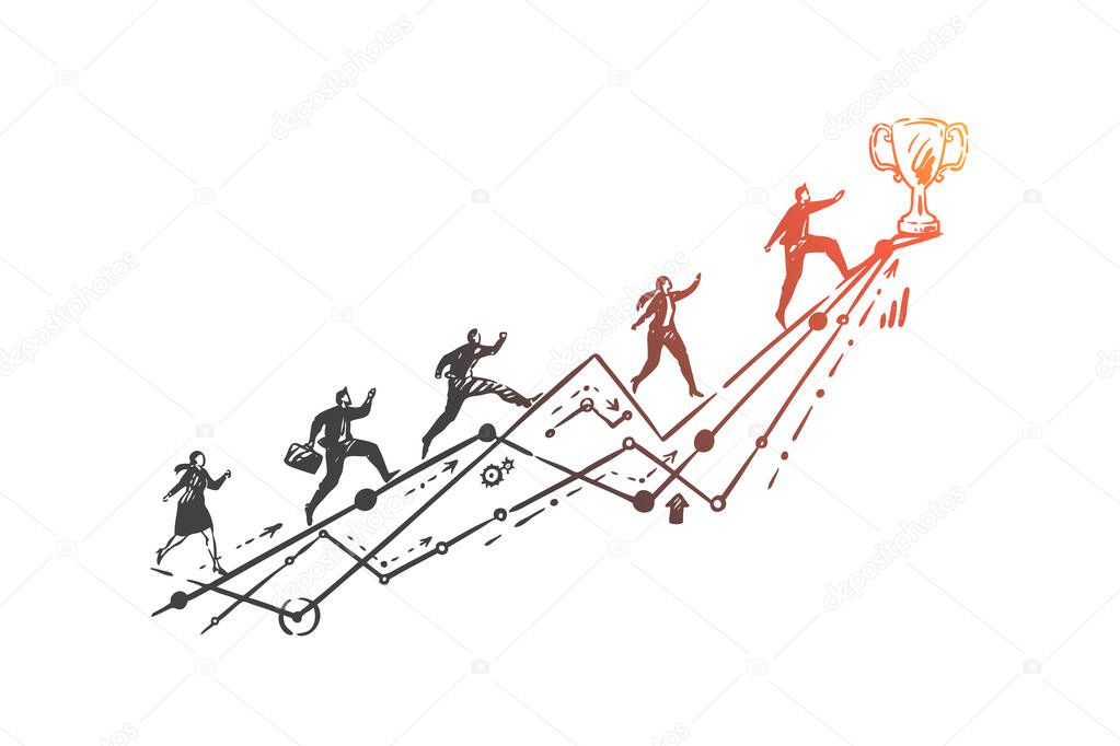 Leadership, business competition, race concept sketch. Hand drawn isolated vector