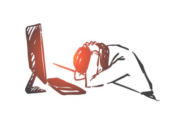 Yanık sendromu, yorgunluk, iş yükü konsept eskizi. El çizimi izole vektör