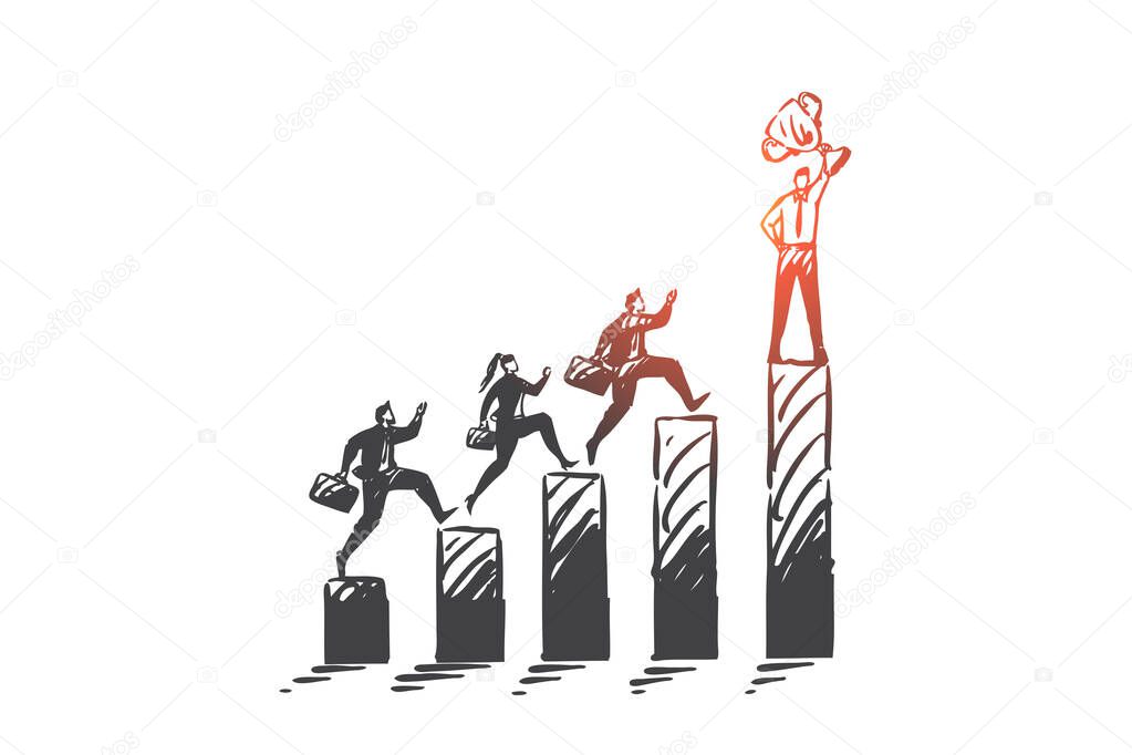 Leadership, corporate race, business competition concept sketch. Hand drawn isolated vector