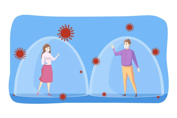 Coronavirus, distanciation sociale, infection, concept de protection — Image vectorielle