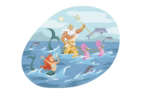 Mythologie, Grèce, Olympe, dieu, Neptune, concept de religion — Image vectorielle