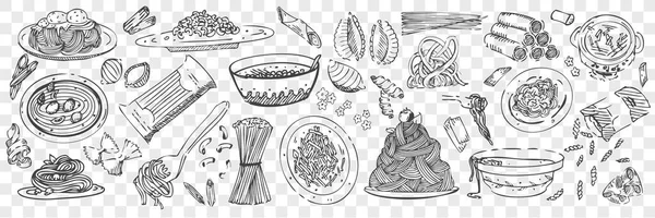 Håndtegnet pasta doodles sæt – Stock-vektor