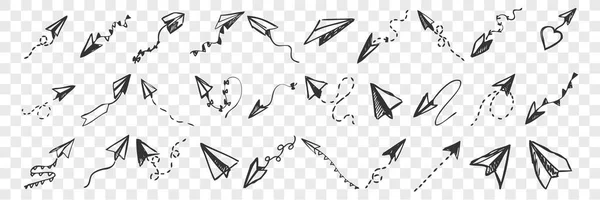 Hand drawnpaper planes doodle set — Stock Vector