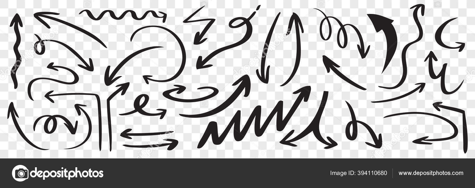 Sæt af håndtegnede sorte pile Stockvektor af ©Elada 394110680, image size:1600x635