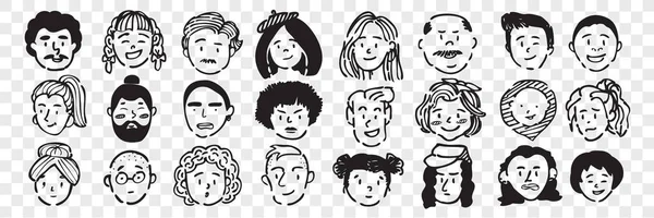 Caras humanas dibujadas a mano doodle set . — Vector de stock