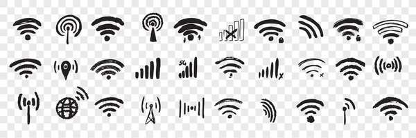 El çizimi Wi-Fi karalama seti. — Stok Vektör