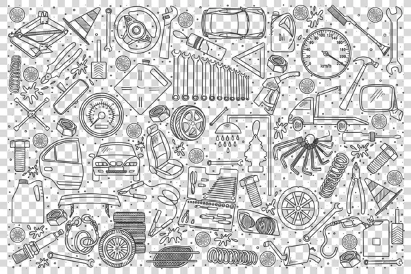 Autodienst doodle set — Stockvector