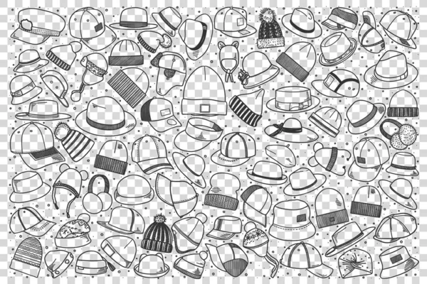 Cappelli doodle set — Vettoriale Stock