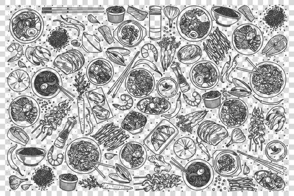 Koreanisches Essen Doodle Set — Stockvektor