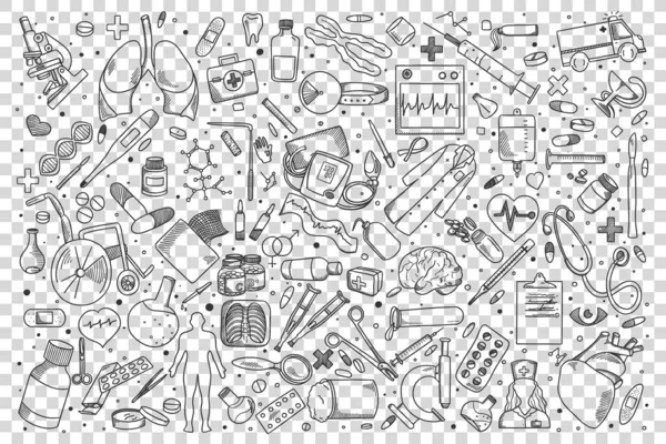 Conjunto de doodle de medicina —  Vetores de Stock