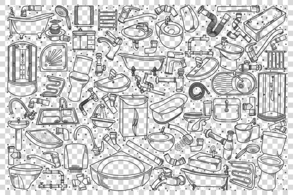 Ensemble d'accessoires de plomberie doodle — Image vectorielle
