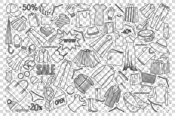 Doodle-Set zum Einkaufen — Stockvektor