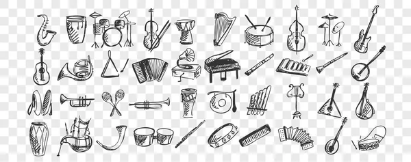 Musical instruments doodle set — Stock Vector