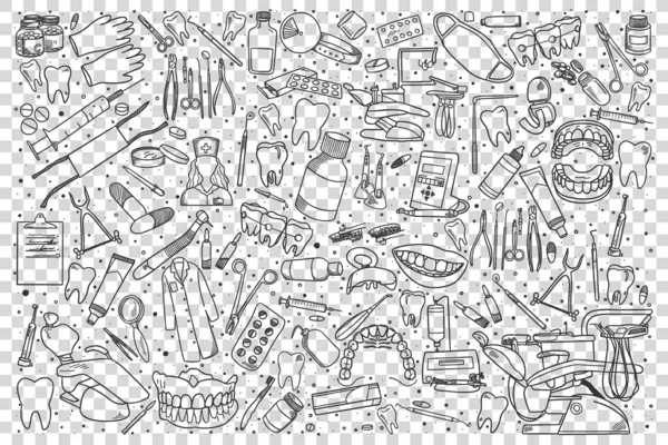 Conjunto de doodle de estomatologia —  Vetores de Stock