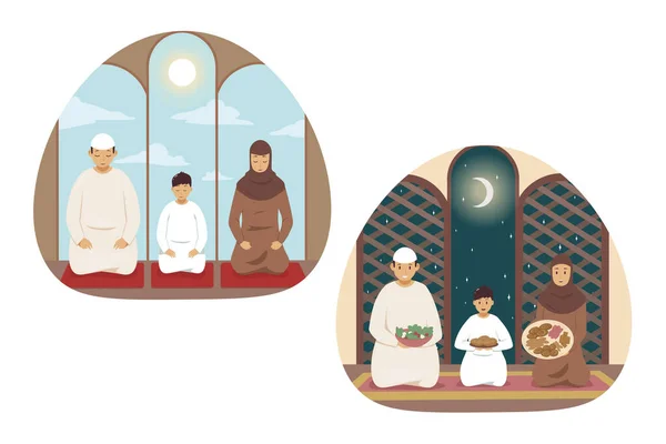 Islam, oración, familia, religión set concept — Vector de stock