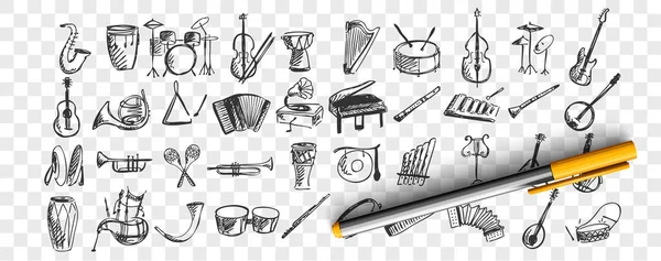 Набор каракулей для музыкальных инструментов — стоковый вектор