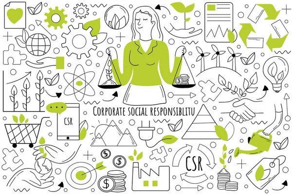 Corporate social responsibility doodle set — Stockový vektor