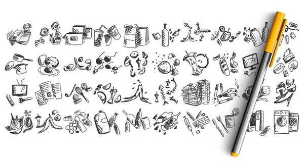 Trash doodle set — Stock Vector