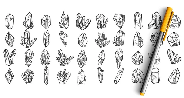 Crystals doodle set — Stock Vector