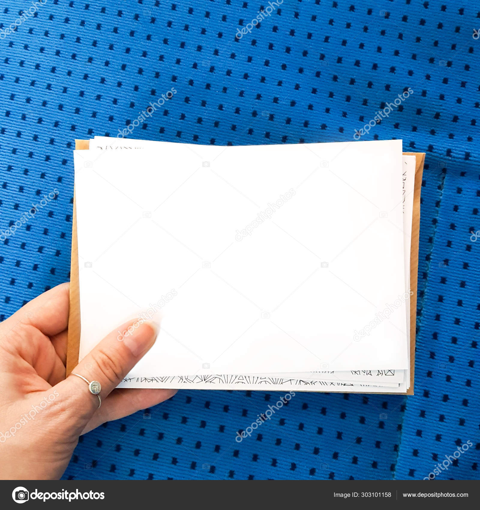 Download Blank A6 Card Mockup On Blue Background Stock Photo Image By C Annagrunduls 303101158