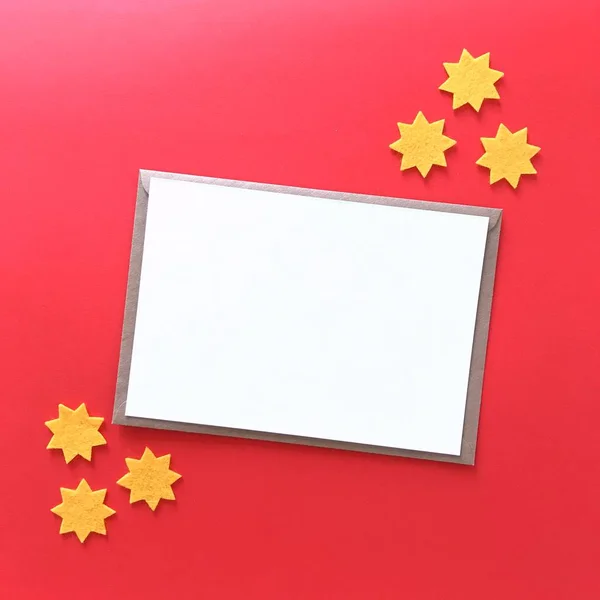 Blank Postcard Red Card Mockup with Yellow Stars