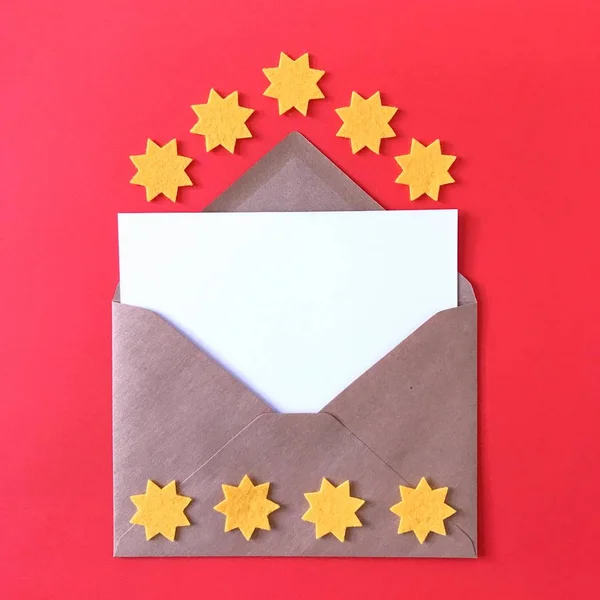 Blank Postcard Red Card Mockup with Yellow Stars