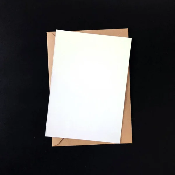 Blank Portrait Postcard Mockup on Black Background — Stock Photo, Image