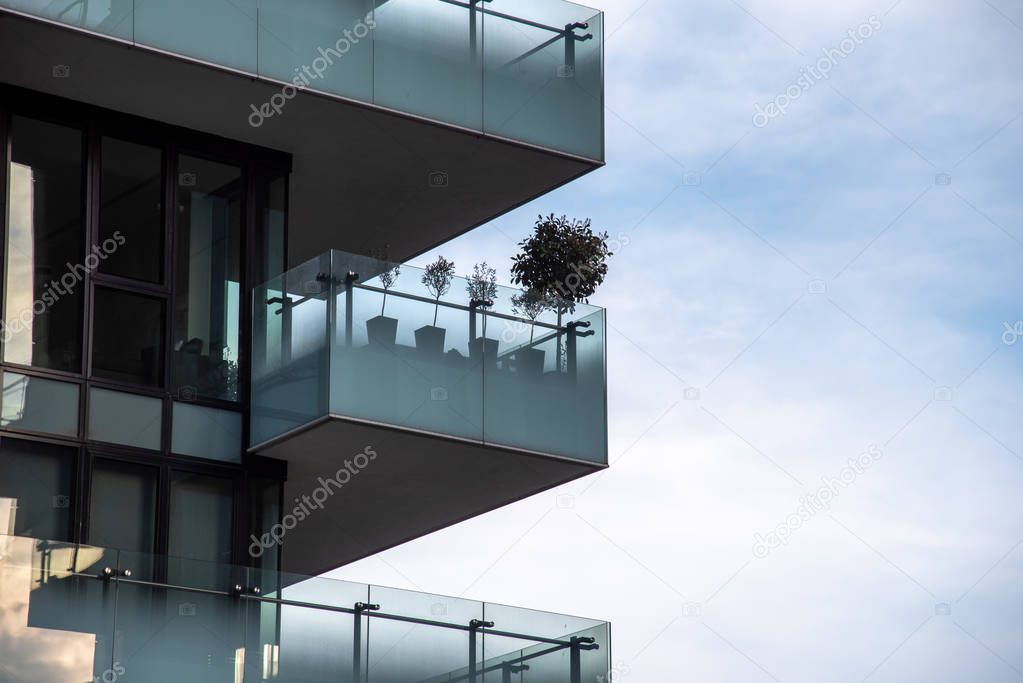 Details of a building in Alvar Aalto square. The building is placed in a new residencial and financial district in Milan, Italy