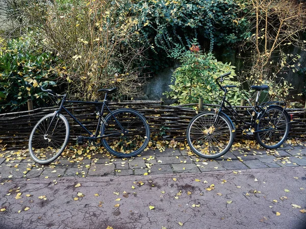Annecy, France - 7 грудня 2018 - Вид деяких велосипедів припаркований і — стокове фото