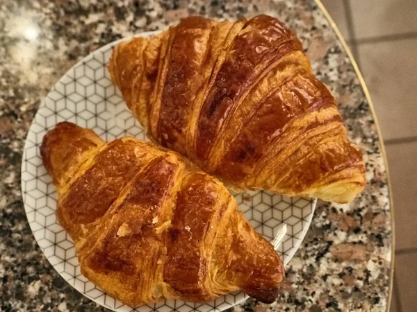 Gros Plan Des Croissants Cuits Four Dans Café — Photo
