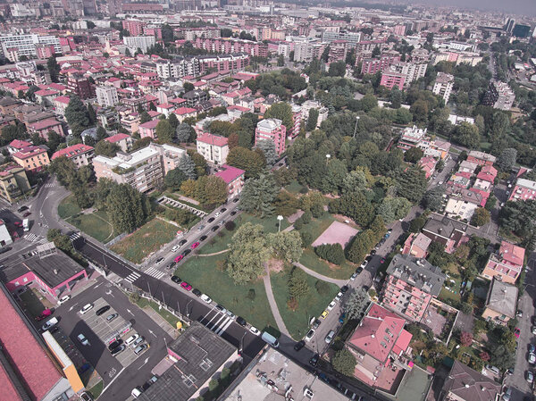 Aerial view of a park in Milan during a summer day