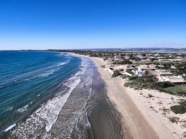 Vista Aérea Playa Granelli Lugar Costero Sicilia Disparo Toma Durante —  Fotos de Stock