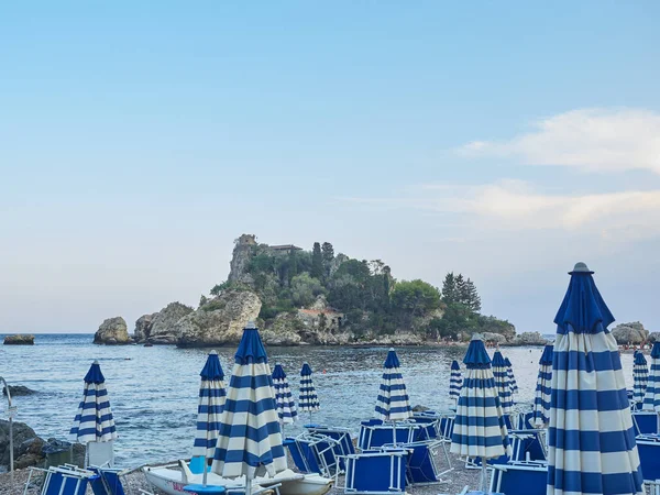 Vista Bahía Isola Bella Taormina Atardecer — Foto de Stock