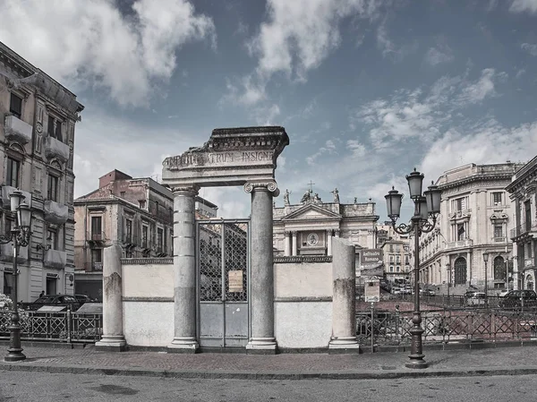 Shot Van Het Romeinse Anphitheater Piazza Stesicoro Catania Een Zomerdag — Stockfoto