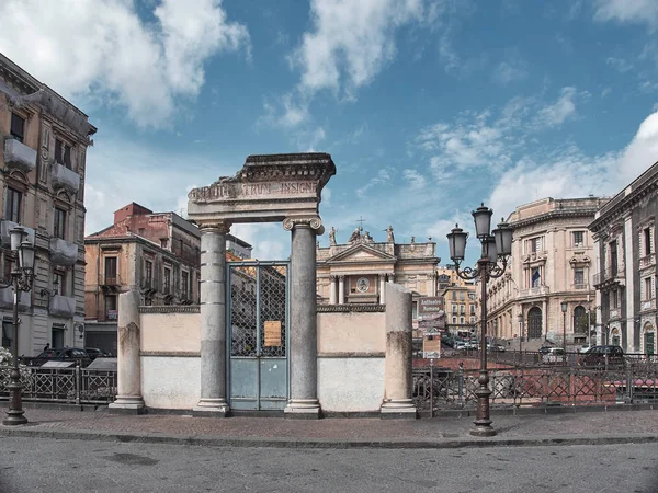 Strzał Rzymskiego Anphitheater Piazza Stesicoro Katanii Letni Dzień Katania Sycylia — Zdjęcie stockowe