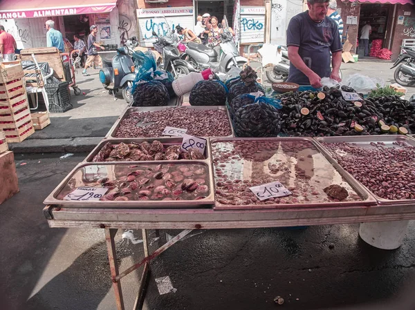 Catania Itália Agosto 2018 Tiro Tradicional Fera Luni Mercado Aberto — Fotografia de Stock