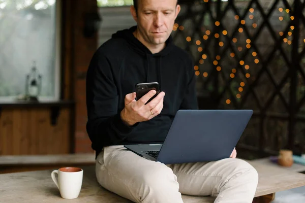 Man working at home with the notebook