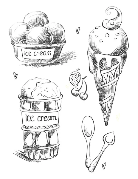 Ice cream. Skiss. Vektor — Stock vektor