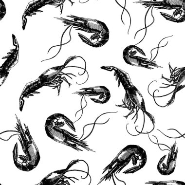 Karides ile Seamless modeli. Deniz duvar kağıtları. Vektör