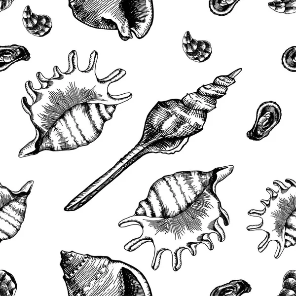 Seamless pattern with seashells. Marine wallpapers. Vector Vector Graphics