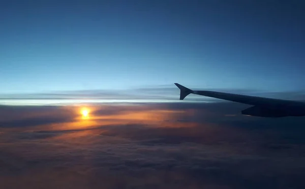 View Airplane Colorful Sunset Sunrise Sky — Stock Photo, Image