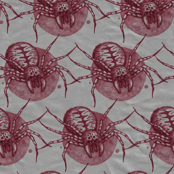 Seamless texture with a spider. Scary repeating background. Can be used for Halloween party, as cover or wrapper.