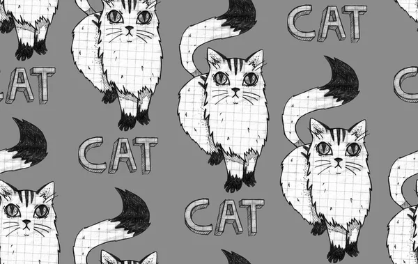 Seamless texture with hand drawn cats. Repeating pattern. Can be used as wallpaper, desktop, wrapping, fabric or background for your blog, covers, cards.