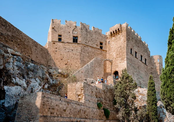 Λίνδος Ελλάδα Αυγούστου 2014 Άποψη Του Τείχους Του Κυκλώματος Και — Φωτογραφία Αρχείου